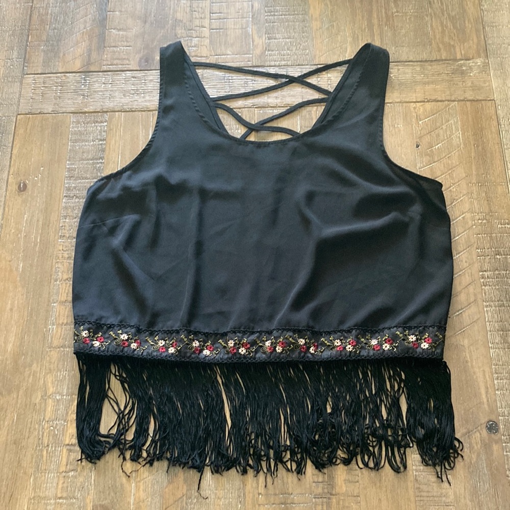 Embroidered & Fringe Tank - Picture 1 of 8